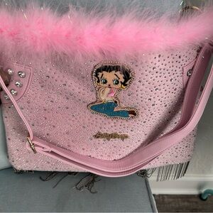 Exotic  Pink Boa Crossbody Bag W Betty Boop - Handmade